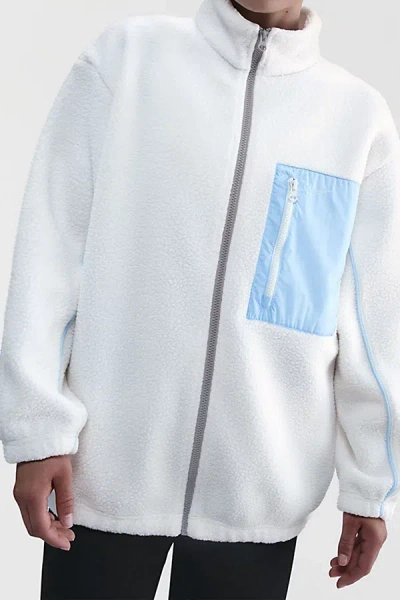 Nike Sportswear Full-zip High Pile Fleece Jacket In Sail/celestine Blue, Women's At Urban Outfitters In White