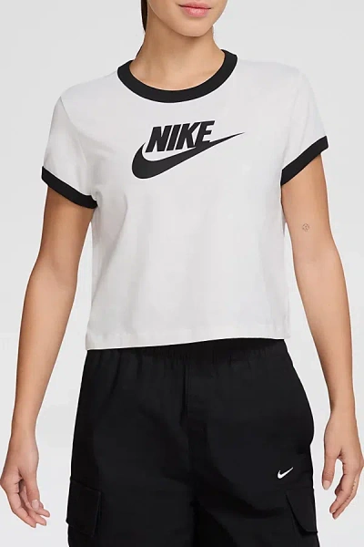 Nike Sportswear Graphic Ringer Tee In White/black, Women's At Urban Outfitters