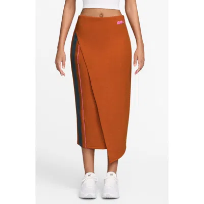 Nike Sportswear High Waist Rib Midi Skirt In Brown