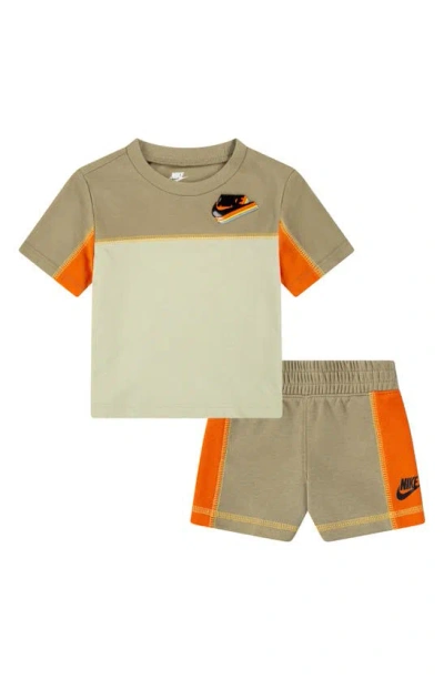 Nike Babies' Sportswear Imagine Colorblock French Terry T-shirt & Shorts Set In Neural Olive