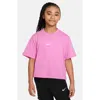 Nike Sportswear Kids' Essential Boxy Embroidered Swoosh T-shirt In Playful Pink/white