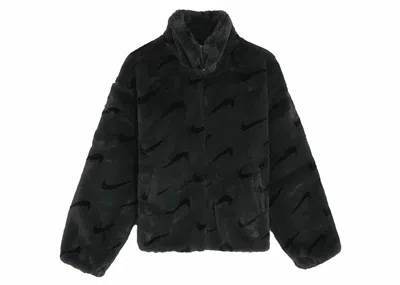 Pre-owned Nike Sportswear Kids Faux Fur Jacket In Dark Smoke Grey/black