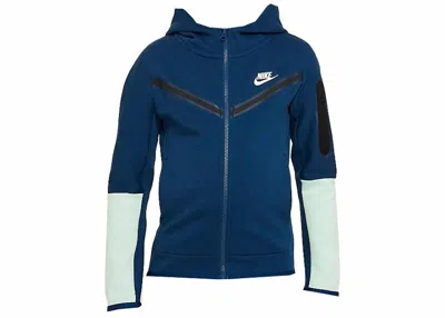 Pre-owned Nike Sportswear Kids' Tech Fleece Fullzip Hoodiewhite In Valerian Blue/mint Foam