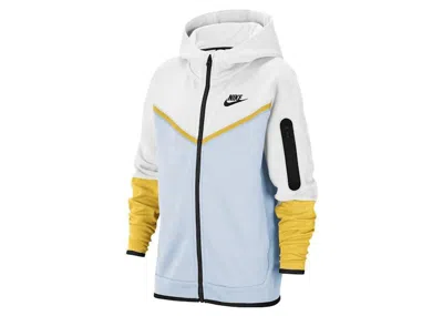 Pre-owned Nike Sportswear Kids Tech Fleece Hoodie In White/cloud Grey/cyber Yellow