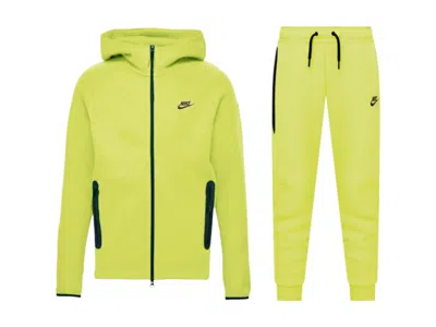 Pre-owned Nike Sportswear Kids Tech Fleece Windrunner Full Zip Hoodie & Pant Set In Bright Cactus/black In Multi