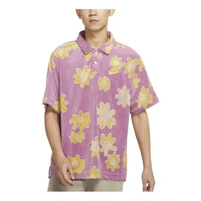 Nike Sportswear Lapel Flowers Printing Short Sleeve Shirt Multicolor In Pink