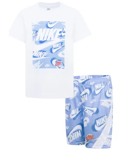 Nike Kids' Sportswear Little Boys 2-piece T-shirt & Mesh Shorts Set In Psychic Blue