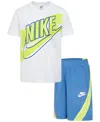 Nike Sportswear Little Boys "on The Move" Logo T-shirt & Shorts Set In Blue Beyond