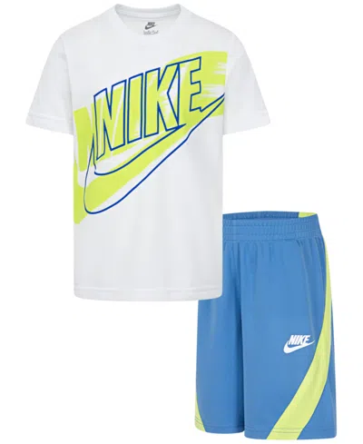 Nike Kids' Sportswear Little Boys "on The Move" Logo T-shirt & Shorts Set In Blue Beyond