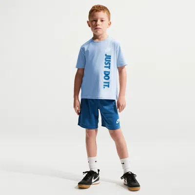 Nike Sportswear Little Kids' "just Do It" Graphic T-shirt And Mesh Shorts Set In Blue