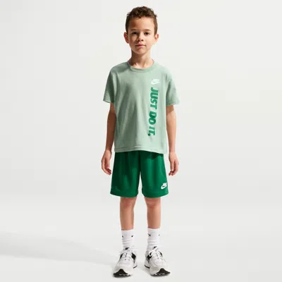 Nike Sportswear Little Kids' "just Do It" Graphic T-shirt And Mesh Shorts Set In Green