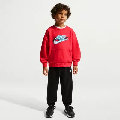 Nike Sportswear Little Kids' Snow Motion Fleece Crew 2-piece Set In Red