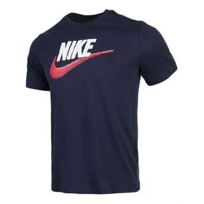 Nike Sportswear Logo Round Neck Short Sleeve Black In Blue