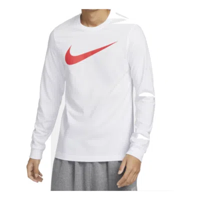 Nike Men's Sportswear Relaxed Fit Long-sleeve Swoosh Logo T-shirt In White