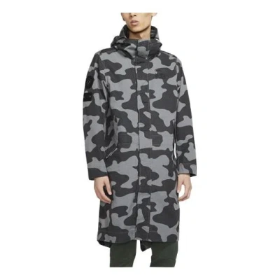Nike Sportswear Mid-length Camouflage Hooded Windproof Casual Jacket Gray Dark Gray In Black