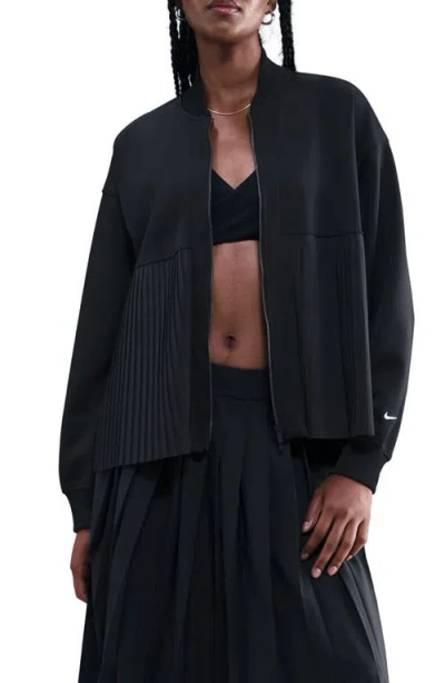 Nike Sportswear Mixed Media Pleated Bomber Jacket In Multi