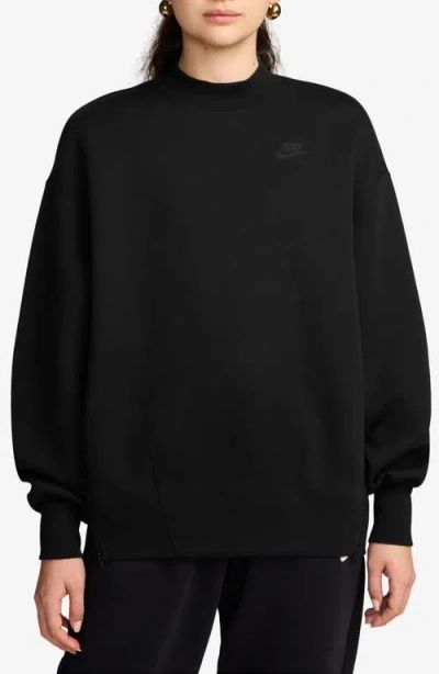 Nike Sportswear Oversize Mock Neck Tech Fleece Sweatshirt In Black/black