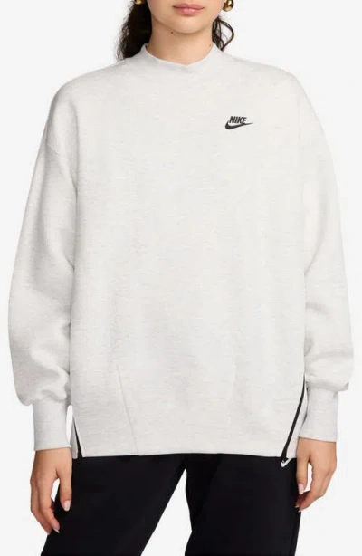 Nike Sportswear Oversize Mock Neck Tech Fleece Sweatshirt In Light Grey/black
