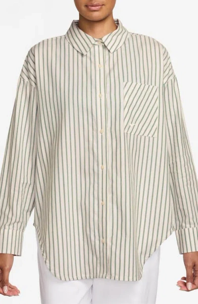 Nike Sportswear Oversize Stripe Cotton Button-up Shirt In Neutral