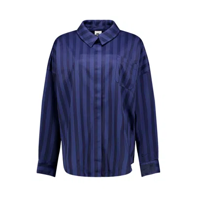 Pre-owned Nike Sportswear Oversized Jacquard Striped Button-down Shirt 'midnight Navy/obsidian' | Blue | Women