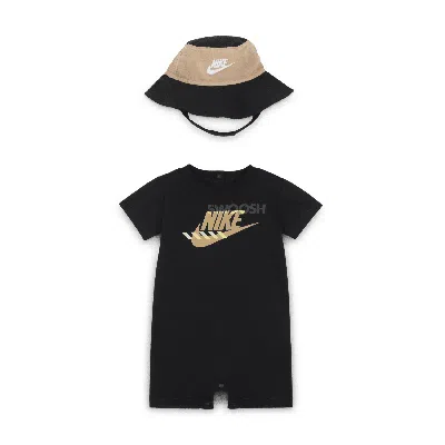 Nike Sportswear Pe Baby (0-9m) Romper And Bucket Hat Set In Black
