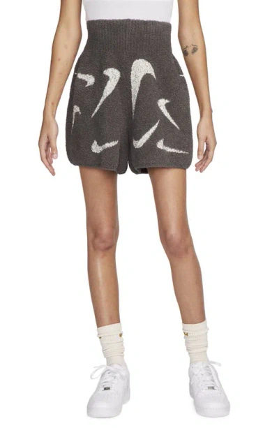 Nike Sportswear Phoenix Cozy Bouclé Shorts In Medium Ash/ Light Ore Brown
