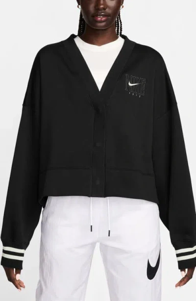Nike Sportswear Phoenix Embroidered Oversize Fleece Cardigan In Black