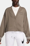 Nike Sportswear Phoenix Embroidered Oversize Fleece Cardigan In Mink Brown