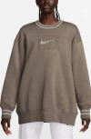 Nike Sportswear Phoenix Embroidered Oversize Long Fleece Sweatshirt In Mink Brown