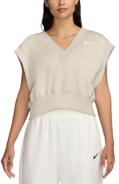 Nike Sportswear Phoenix Fleece Cap Sleeve V-neck Crop Sweatshirt In Light Orewood/sail