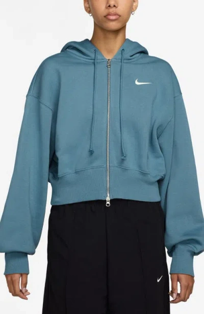Nike Sportswear Phoenix Fleece Crop Hoodie In Smokey Blue/sail