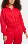 Nike Women's  Sportswear Phoenix Fleece 1/4-zip Cropped Sweatshirt In University Red/sail