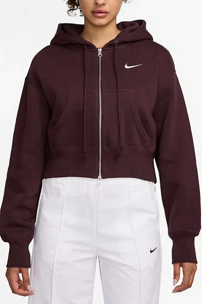 Nike Sportswear Phoenix Fleece Cropped Full-zip Hoodie Sweatshirt In Burgundy Crush/sail, Women's At Urba In Multi