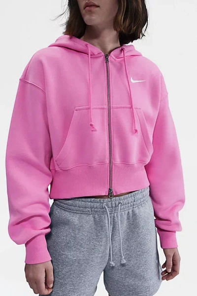 NIKE SPORTSWEAR PHOENIX FLEECE CROPPED FULL-ZIP HOODIE SWEATSHIRT IN PLAYFUL PINK/(SAIL), WOMEN'S AT URBA