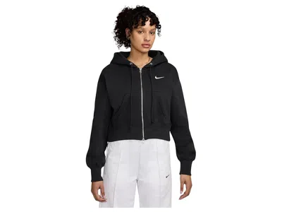 Nike Sportswear Phoenix Fleece Loose Full-zip Crop Hoodie In Black