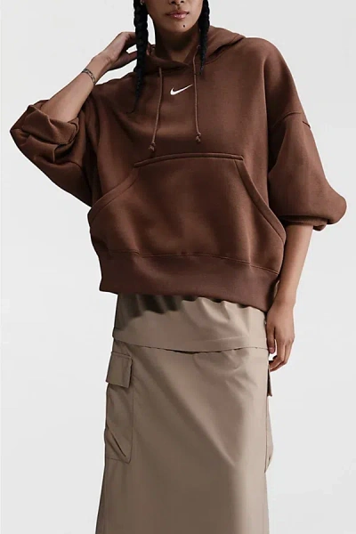 NIKE SPORTSWEAR PHOENIX FLEECE OVER-OVERSIZED PULLOVER HOODIE SWEATSHIRT IN FAUNA BROWN/SAIL, WOMEN'S AT 