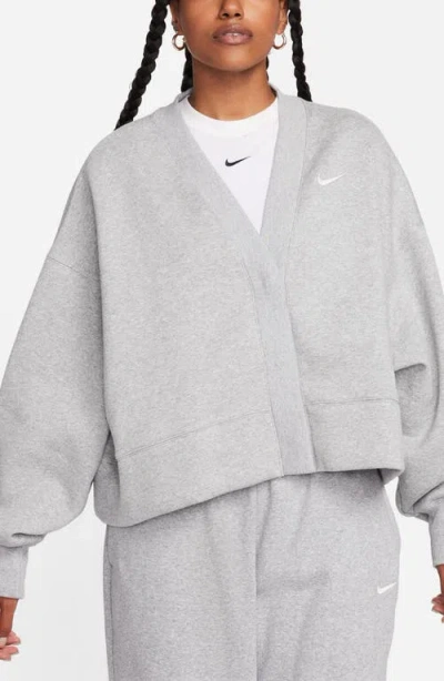 Nike Sportswear Phoenix Fleece Oversize Cardigan In Dark Grey Heather/sail