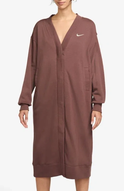Nike Sportswear Phoenix Fleece Oversize Longline Cardigan In Brown/sail