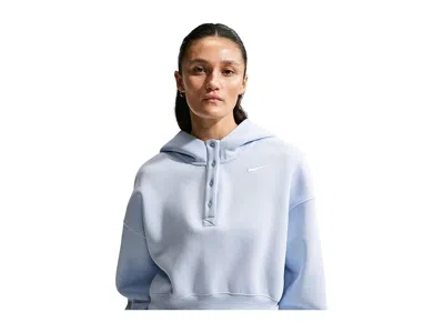 Nike Sportswear Phoenix Fleece Oversized Crop Henley Hoodie In Blue