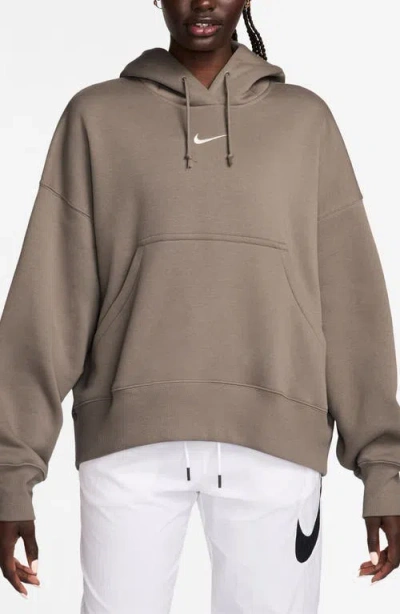 Nike Sportswear Phoenix Fleece Pullover Hoodie In Mink Brown/sail