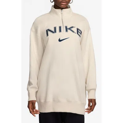 Nike Sportswear Phoenix Fleece Quarter Zip Longline Sweatshirt In Light Brown/armory Navy