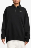 Nike Sportswear Phoenix Fleece Quarter Zip Oversize Polo Sweatshirt In Black/sail