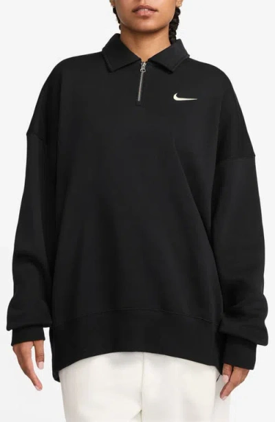 Nike Sportswear Phoenix Fleece Quarter Zip Oversize Polo Sweatshirt In Black
