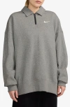 Nike Sportswear Phoenix Fleece Quarter Zip Oversize Polo Sweatshirt In Dark Grey Heather/sail