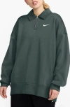 Nike Sportswear Phoenix Fleece Quarter Zip Oversize Polo Sweatshirt In Vintage Green/sail