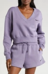 Nike Women's  Sportswear Phoenix Fleece Cropped V-neck Top In Daybreak/ Black