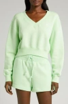 Nike Women's  Sportswear Phoenix Fleece Cropped V-neck Top In Vapor Green/ Sail