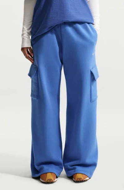 Nike Sportswear Phoenix Fleece Wide Leg Cargo Sweatpants In Blue