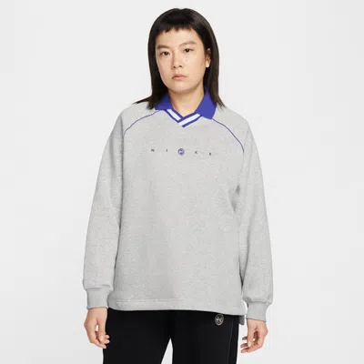 Nike Sportswear Phoenix Fleece Women's Oversized Graphic Polo Shirt Top In Gray