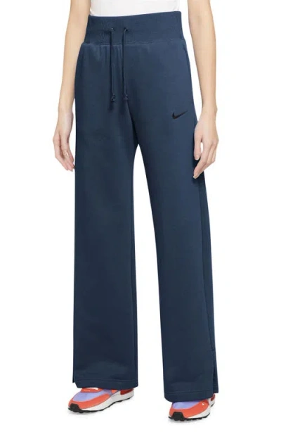 Nike Sportswear Phoenix High Waist Wide Leg Sweatpants In Midnight Navy/ Black